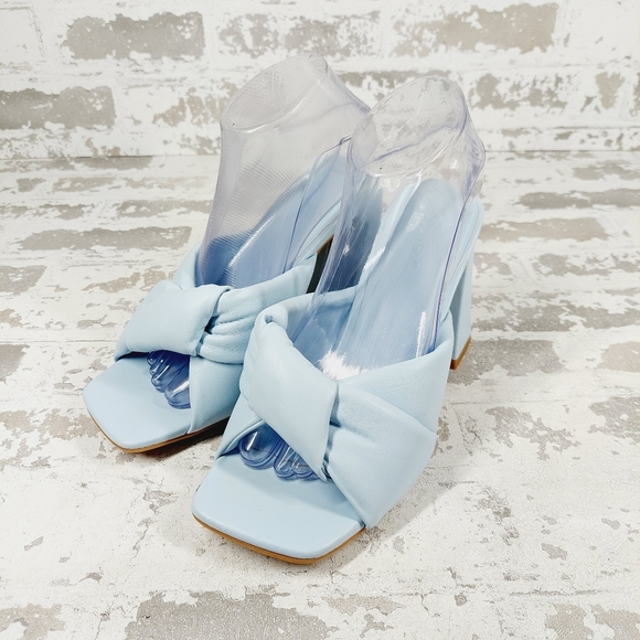 NEW Open Edit Saydee Blue Block Heel Slip On Square Toe Sandals F330 - Picture 2 of 14